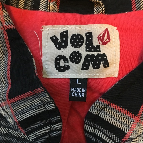 Volcom Plaid Peacoat Jacket Black Red Cotton small - Picture 7 of 8